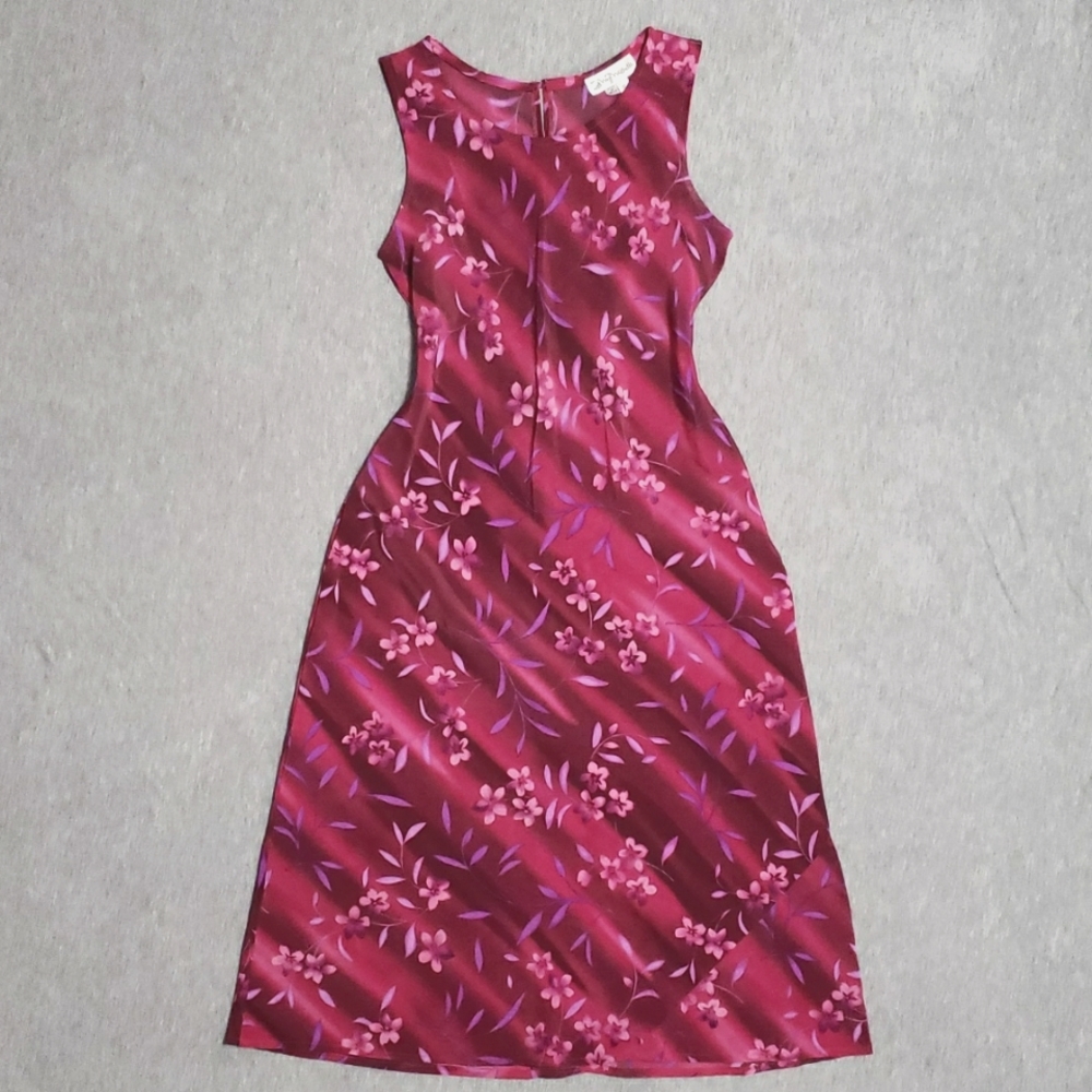 Vintage Magenta Floral Sleeveless Midi Dress